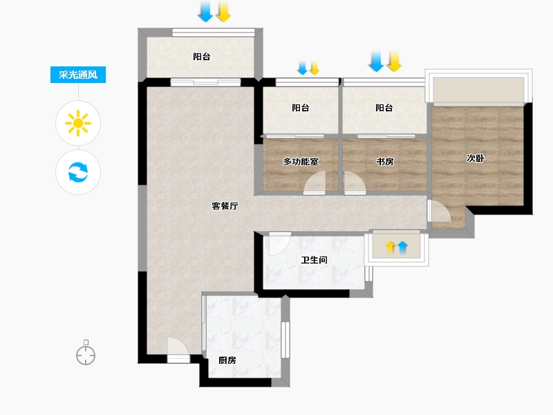 广东省-珠海市-中海·汇德里-64.99-户型库-采光通风