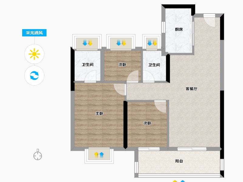 湖北省-武汉市-新城桃李郡-76.00-户型库-采光通风