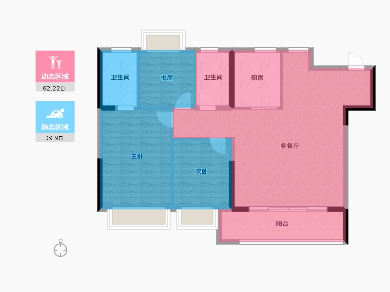 江苏省-无锡市-美的云璟-92.60-户型库-动静分区