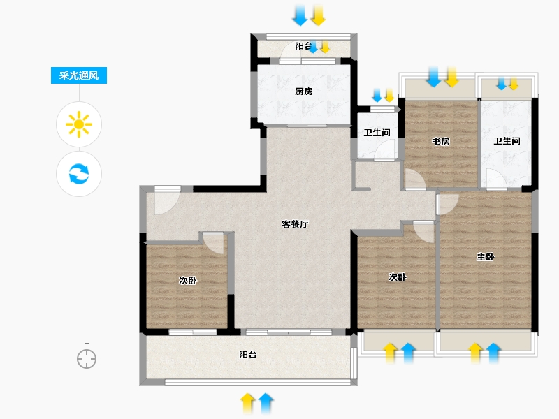 江苏省-苏州市-建发·缦云华庭-129.79-户型库-采光通风