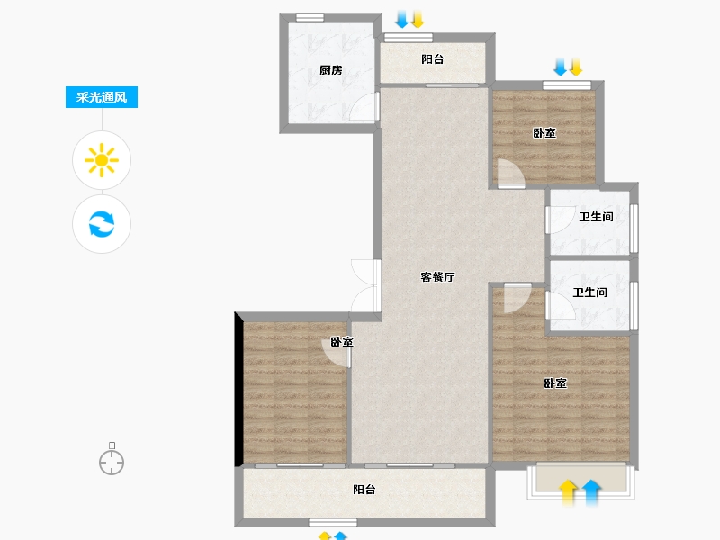 陕西省-西安市-绿城蘭园-106.12-户型库-采光通风