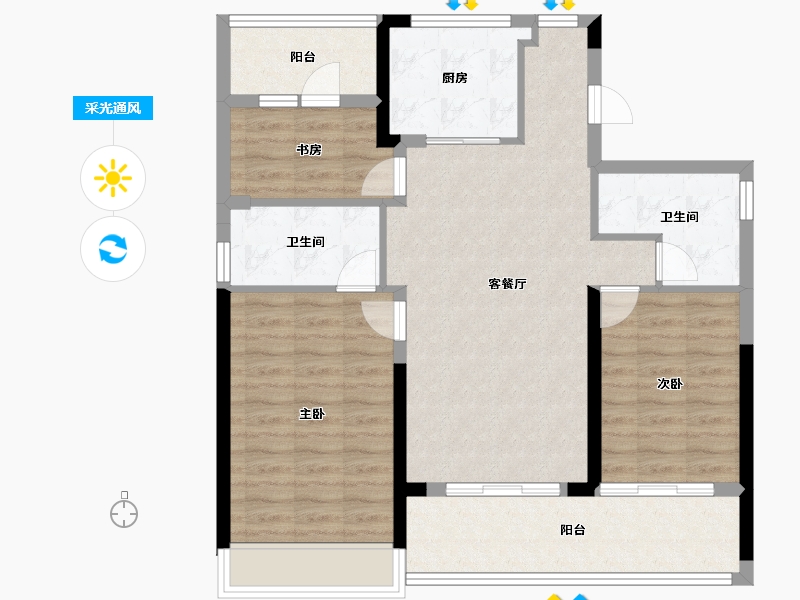 浙江省-台州市-绿城城投·晓风印月-92.00-户型库-采光通风