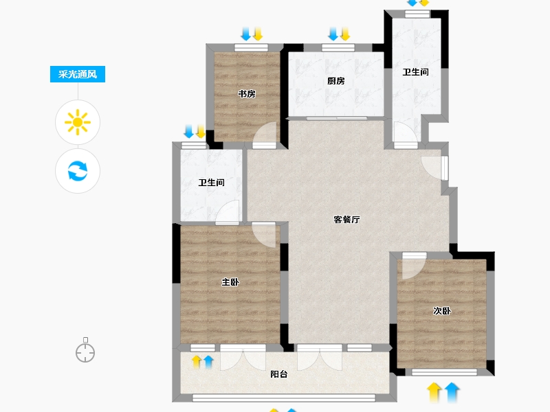 江苏省-徐州市-蓝城·春风溪语-92.92-户型库-采光通风