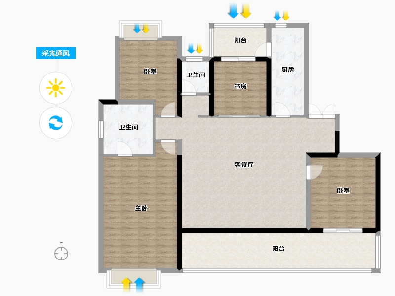 湖南省-长沙市-绿城桂满湘江-156.00-户型库-采光通风