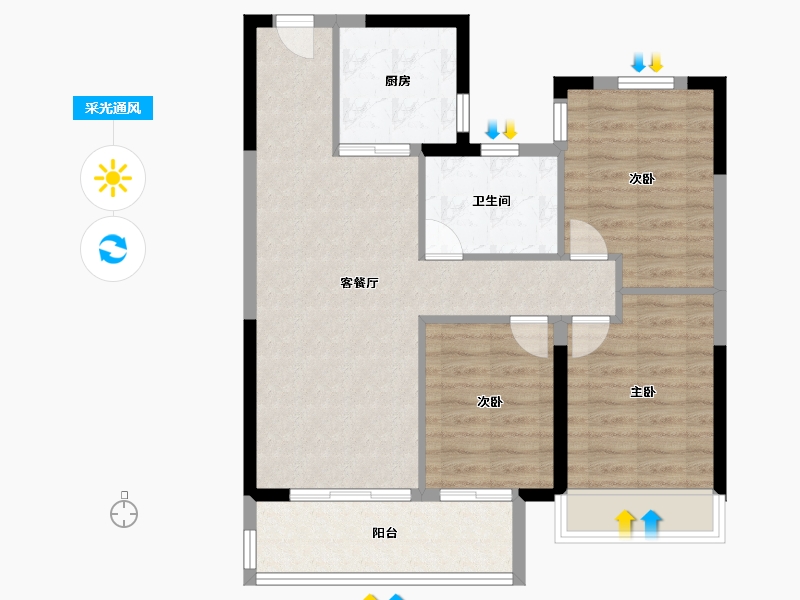 陕西省-西安市-金地玖峯府-79.20-户型库-采光通风