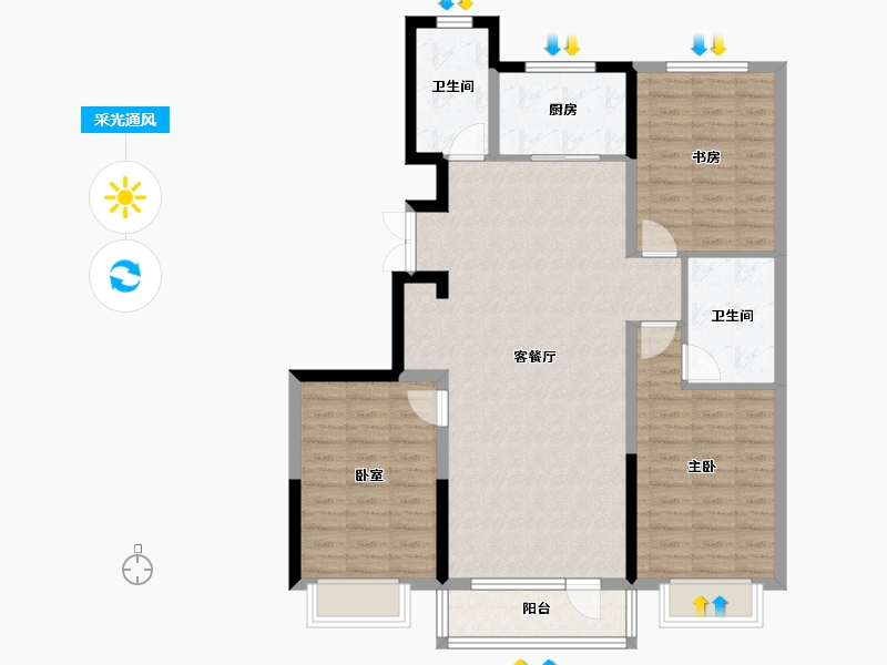 辽宁省-鞍山市-七号湖畔·二期春园-100.26-户型库-采光通风