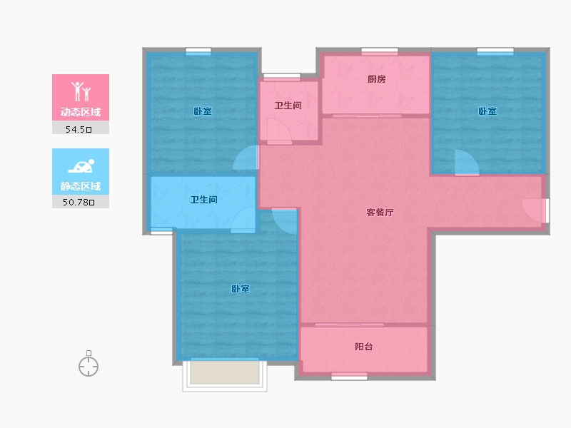 陕西省-西安市-中铁·卓越城-96.68-户型库-动静分区