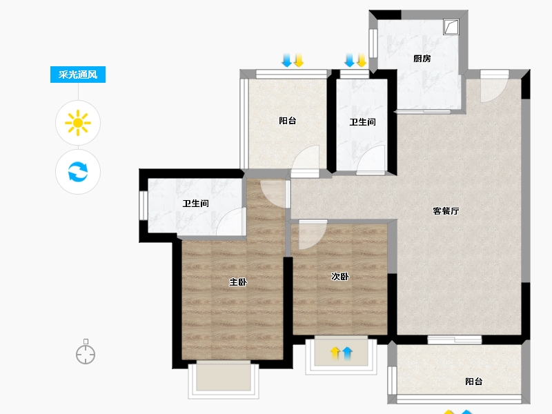 广东省-惠州市-星河冠誉府-69.60-户型库-采光通风