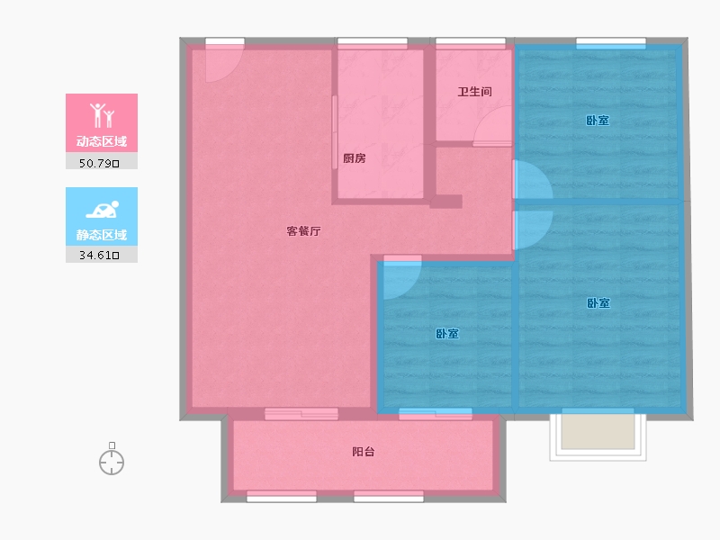 江苏省-镇江市-万科翡翠公园-76.83-户型库-动静分区