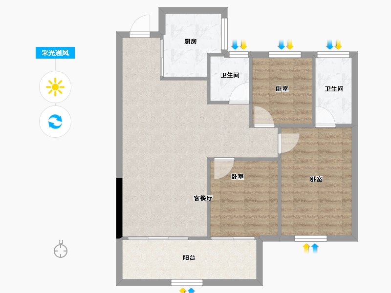 河南省-郑州市-深业健康城-74.67-户型库-采光通风