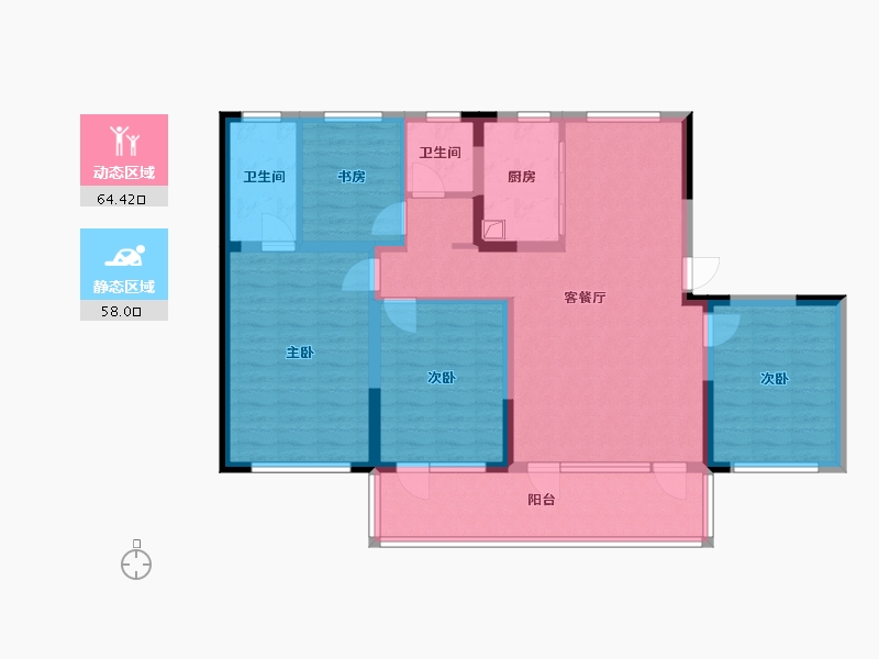 辽宁省-盘锦市-学府院-128.00-户型库-动静分区