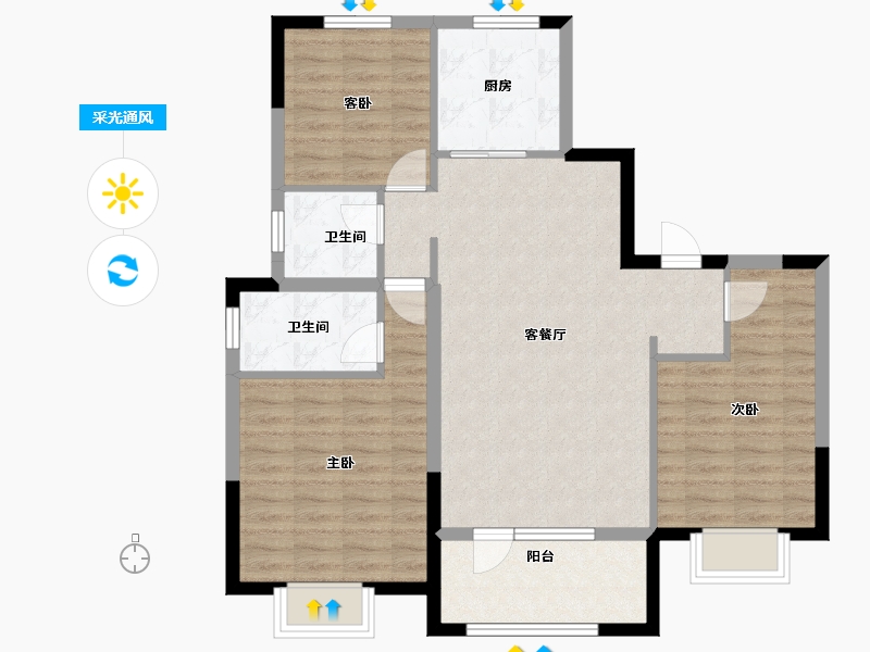 山东省-青岛市-华新园君望公馆-92.00-户型库-采光通风