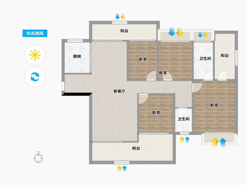 湖南省-长沙市-嘉宇北部湾-120.86-户型库-采光通风