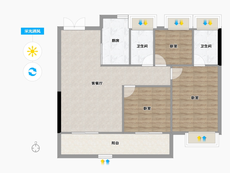 湖北省-武汉市-武汉城建·雲栖湖岸-89.03-户型库-采光通风