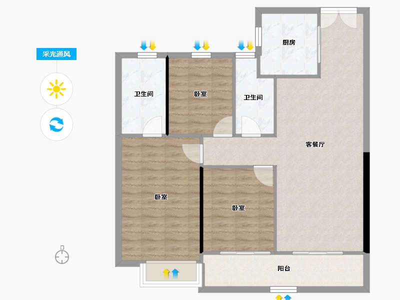 湖北省-武汉市-香港置地·元庐-93.03-户型库-采光通风