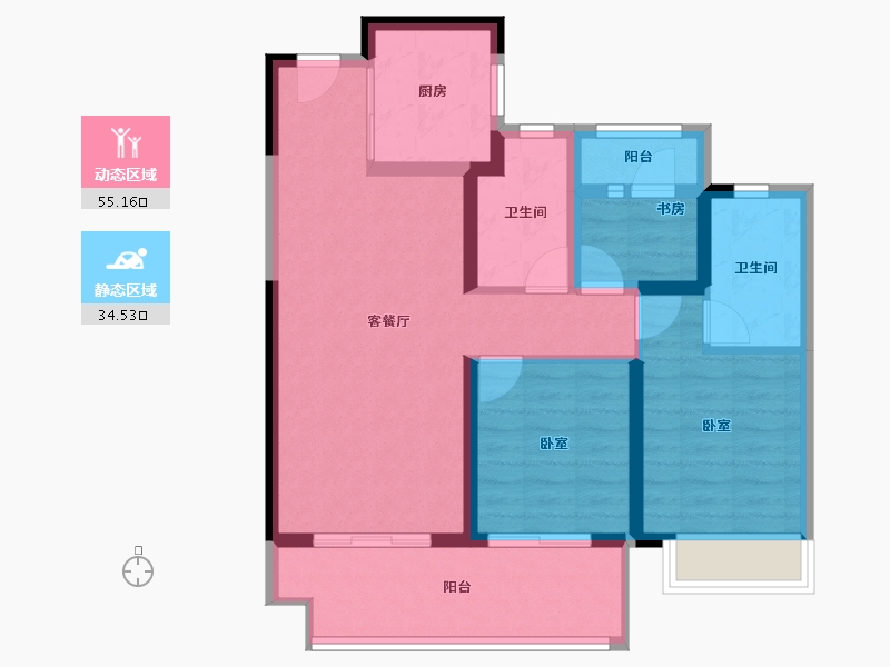 河南省-郑州市-郑州洺悦融园-79.39-户型库-动静分区