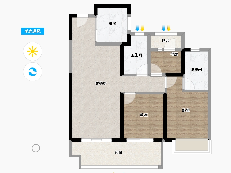 河南省-郑州市-郑州洺悦融园-79.39-户型库-采光通风