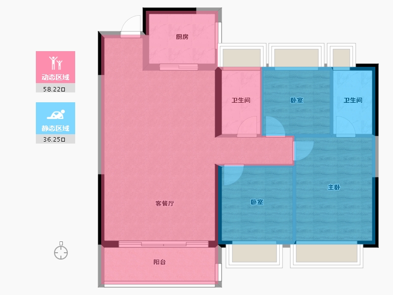 湖北省-武汉市-武汉城建·雲栖湖岸-85.58-户型库-动静分区