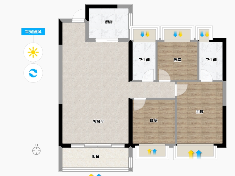 湖北省-武汉市-武汉城建·雲栖湖岸-85.58-户型库-采光通风