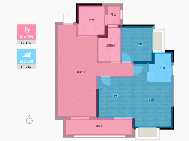 四川省-成都市-星河WORLD公园贰号-77.68-户型库-动静分区