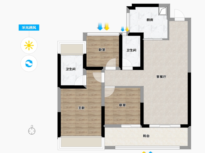 江苏省-苏州市-荷岸晓风·上林-79.63-户型库-采光通风