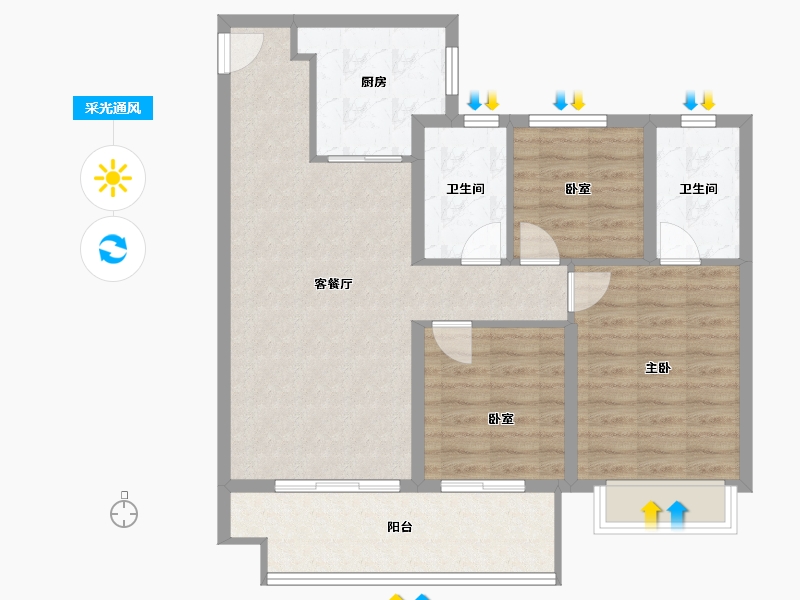 陕西省-咸阳市-金科集美嘉悦-86.49-户型库-采光通风