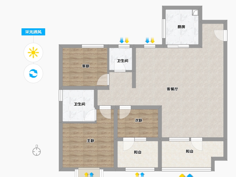 山东省-青岛市-青特金茂·中欧国际城滨江悦-95.20-户型库-采光通风