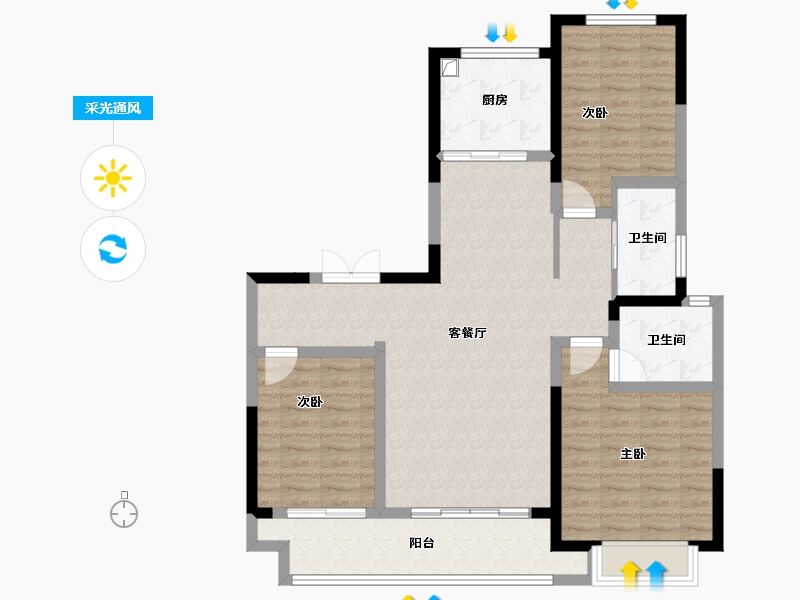 陕西省-西安市-富惠∙鹿鸣湾-99.10-户型库-采光通风