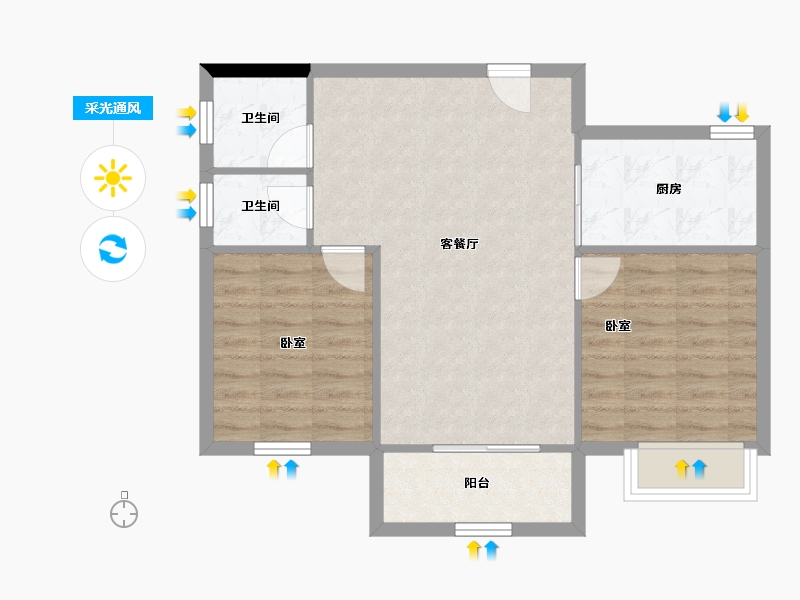 陕西省-榆林市-万象星辰-66.76-户型库-采光通风