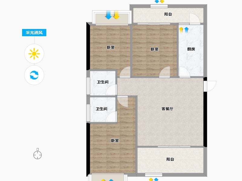 江西省-宜春市-博文天成小区-90.86-户型库-采光通风