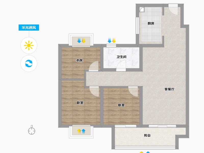 江苏省-淮安市-香溢荣府-77.60-户型库-采光通风