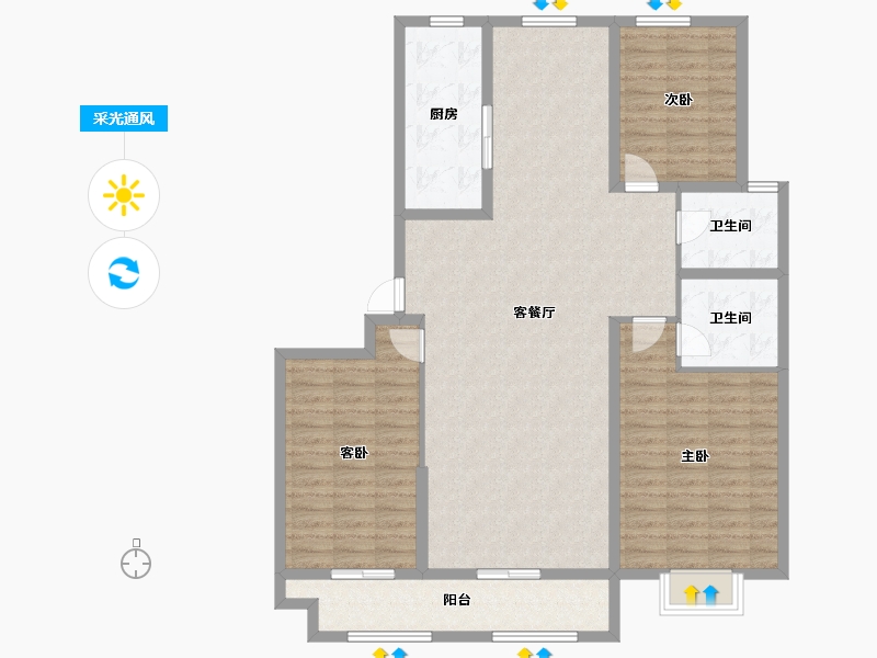 山东省-聊城市-冠宏·直隶村小区-124.80-户型库-采光通风