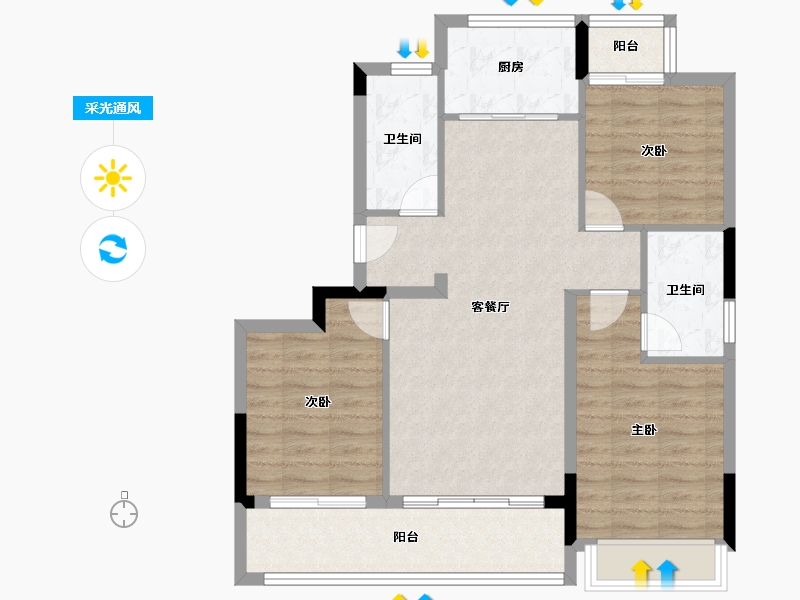 浙江省-杭州市-杭房·湖著观邸-86.67-户型库-采光通风