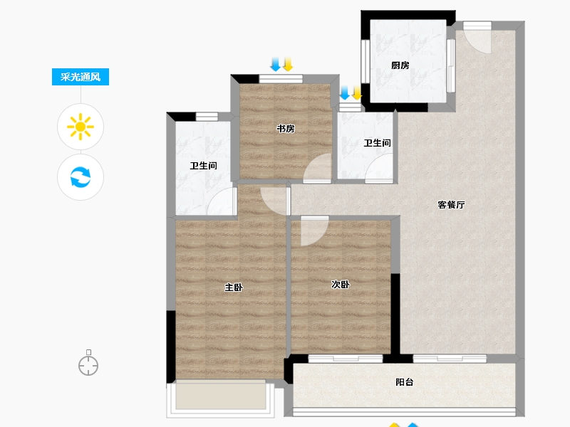 浙江省-杭州市-翠语彩虹里-84.22-户型库-采光通风