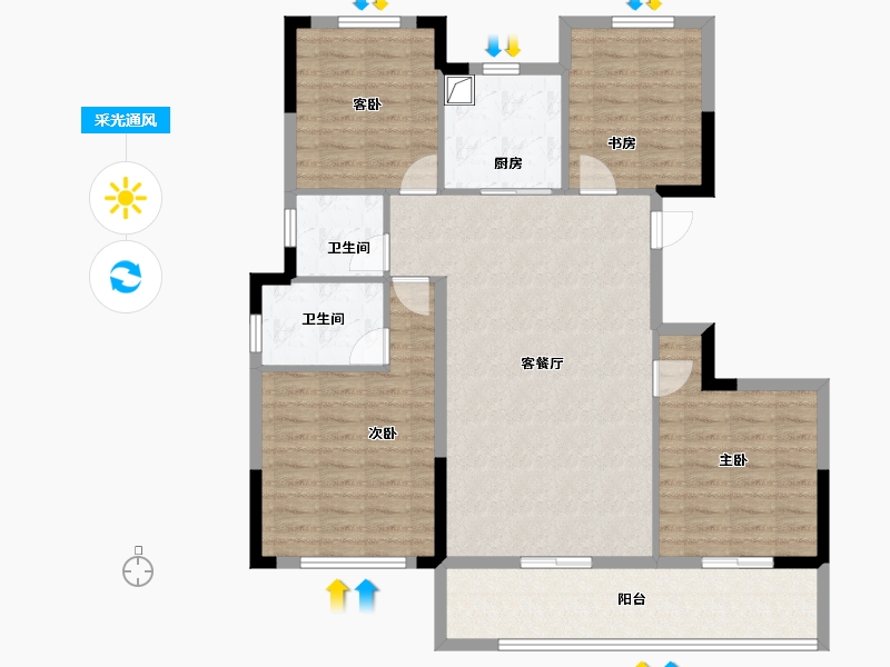 浙江省-宁波市-奥克斯·山悦云庭-111.20-户型库-采光通风