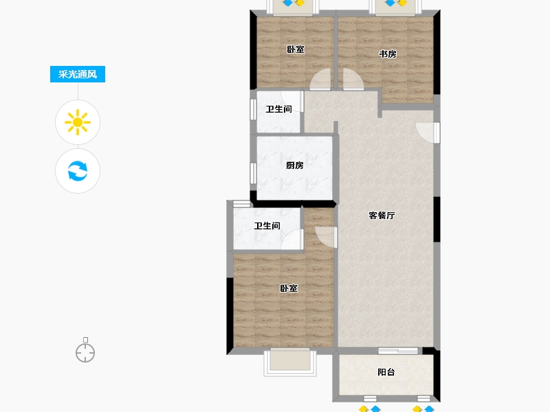 湖北省-武汉市-新城桃李郡-88.62-户型库-采光通风