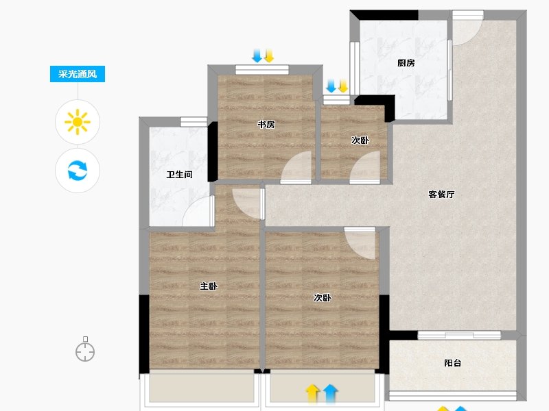 浙江省-杭州市-兴耀湖境观岚湾-70.67-户型库-采光通风