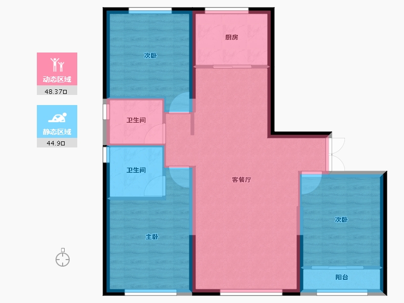 内蒙古自治区-鄂尔多斯市-鑫通·壹号府-83.97-户型库-动静分区