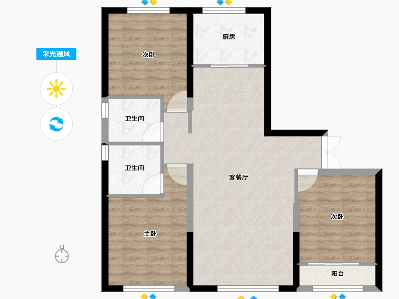 内蒙古自治区-鄂尔多斯市-鑫通·壹号府-83.97-户型库-采光通风