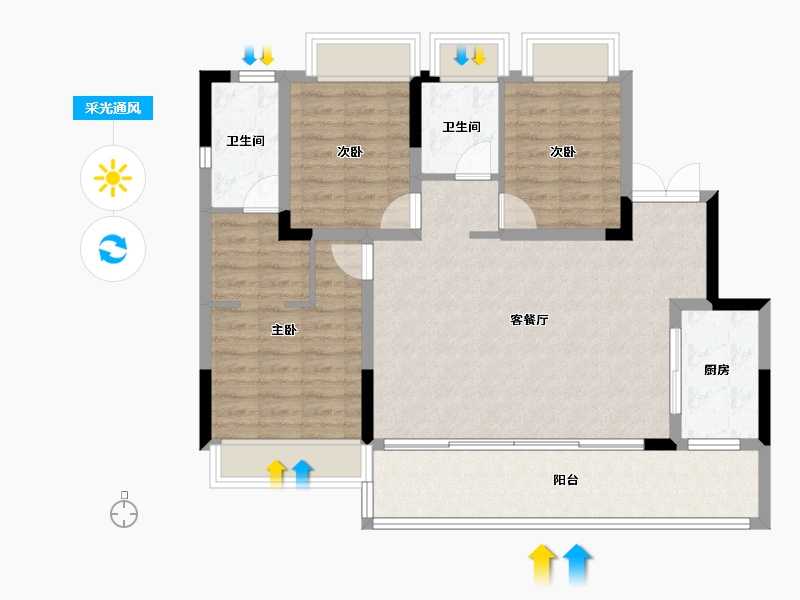 重庆-重庆市-科学城凤玺台-95.99-户型库-采光通风