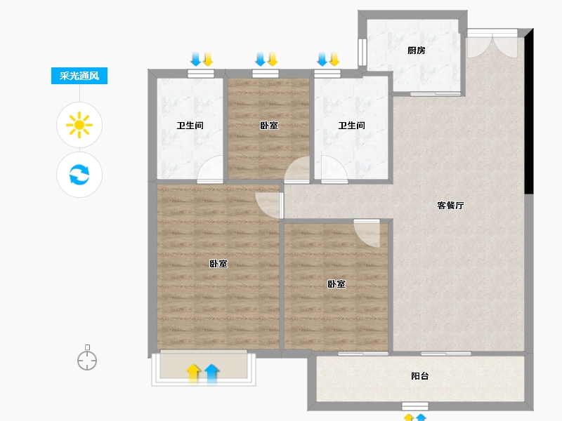 湖北省-武汉市-万科新都会-101.38-户型库-采光通风