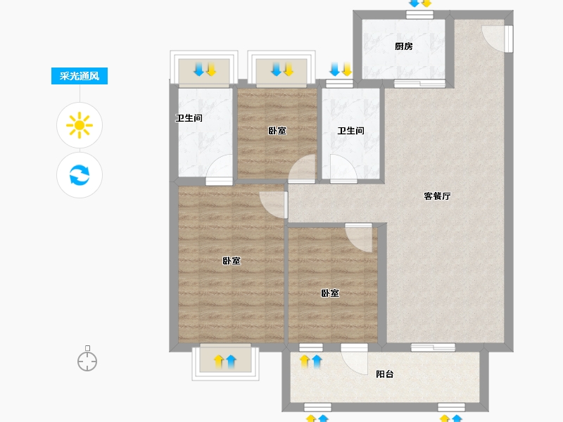 湖北省-武汉市-保利明玥晨光-84.49-户型库-采光通风