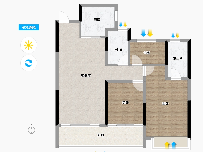 浙江省-台州市-龙湖中德·舜山府-86.40-户型库-采光通风