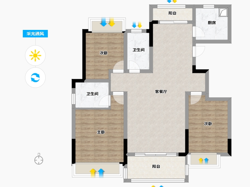 江西省-宜春市-公园一号-96.80-户型库-采光通风