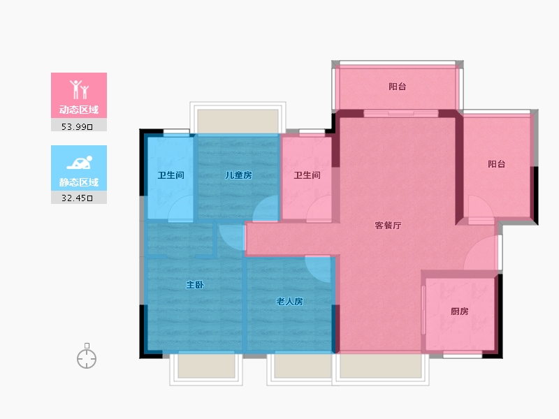 广东省-珠海市-海伦堡玖悦珑湾-76.80-户型库-动静分区