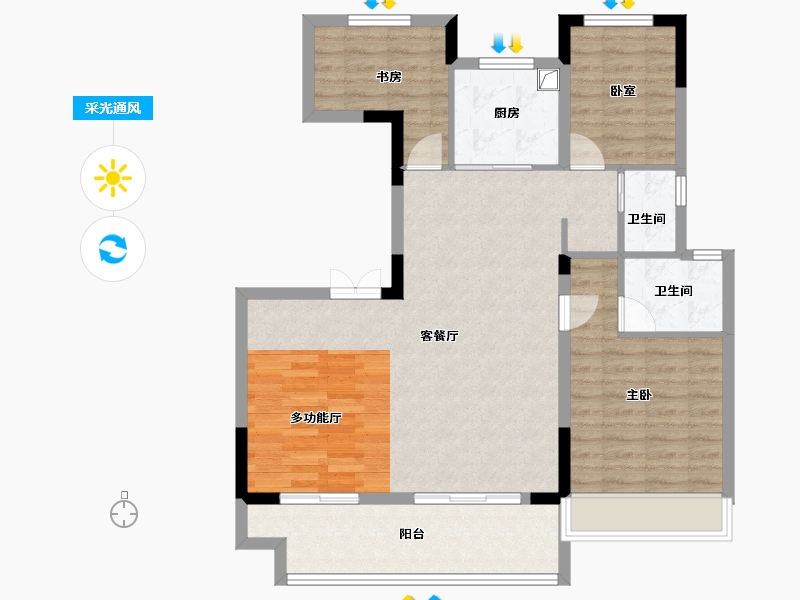 安徽省-宿州市-长九文澜府-94.74-户型库-采光通风