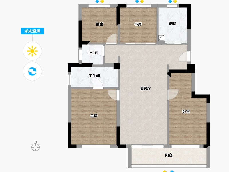 浙江省-宁波市-时代江上鸣翠-95.94-户型库-采光通风