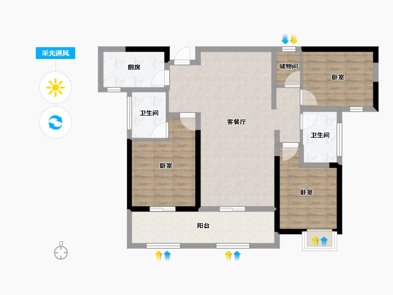 湖南省-长沙市-嘉宇北部湾-96.16-户型库-采光通风