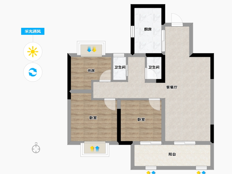 江苏省-无锡市-美的云璟-72.35-户型库-采光通风