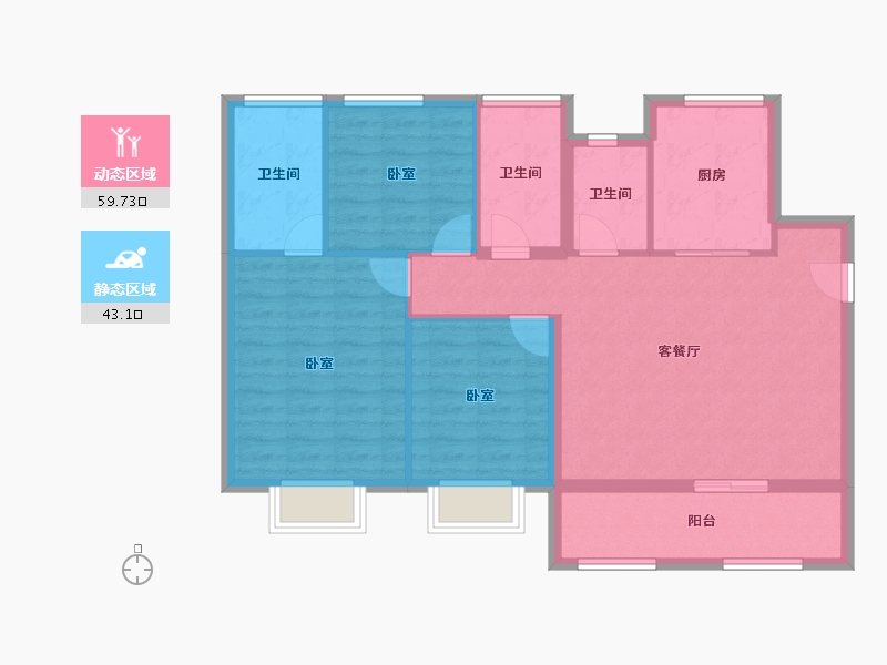 陕西省-西安市-中铁·卓越城-92.74-户型库-动静分区